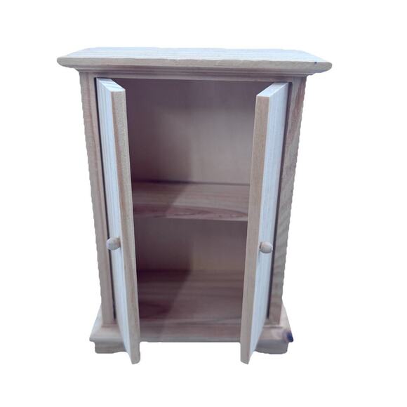 Raw Wood Armoire Cupboard Pantry For Dollhouse Miniature With Opening Doors 1:12 - Picture 2 of 6